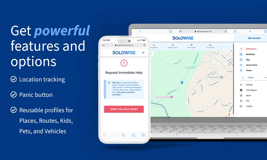 SoloWise personal safety check-in app additional features