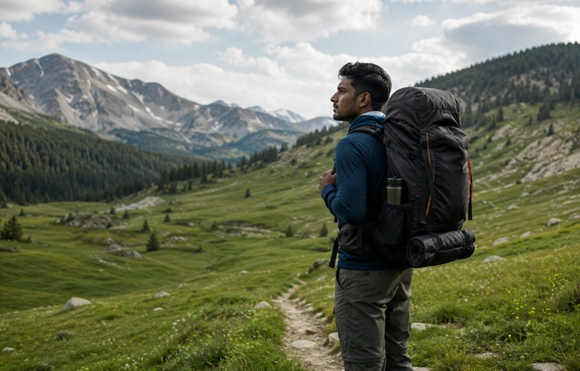 Lone male backpacker