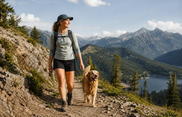 Lone female day hiking with dog