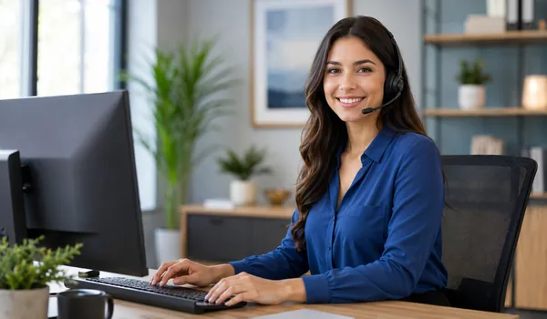 Friendly support representative using a phone