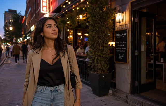 Young woman walking in city