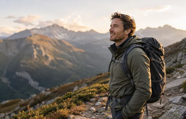 Man hiking alone in the mountains
