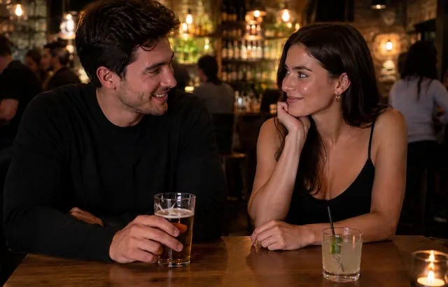 Couple on first date in bar