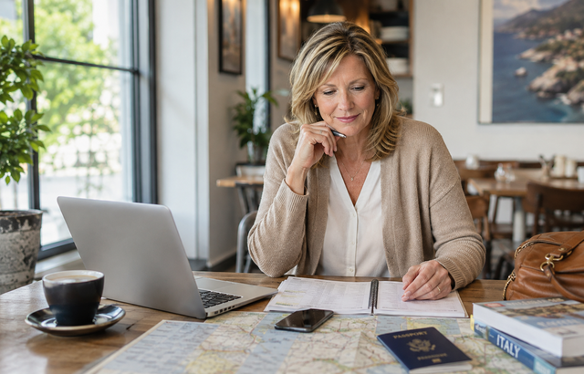 Lone female planning a trip