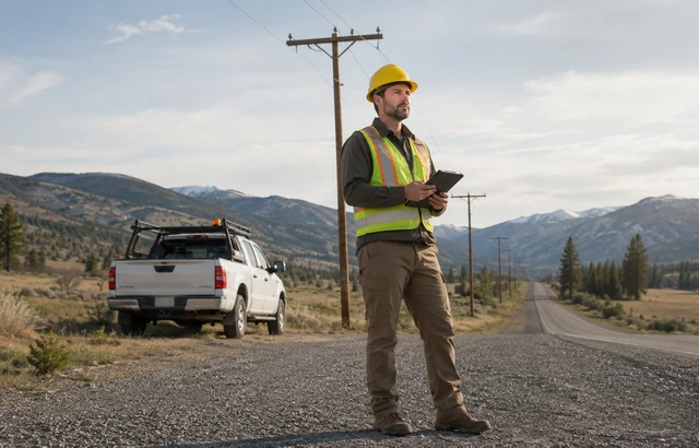Lone male utility worker
