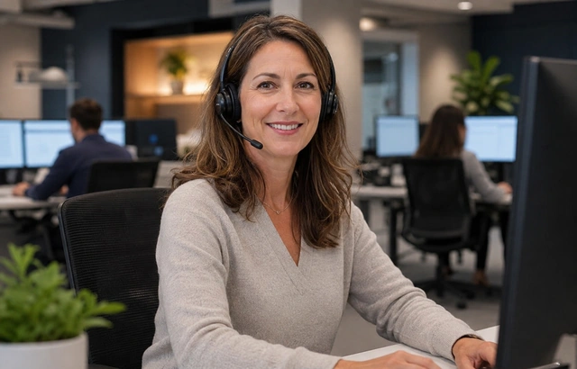 Friendly support representative using a phone